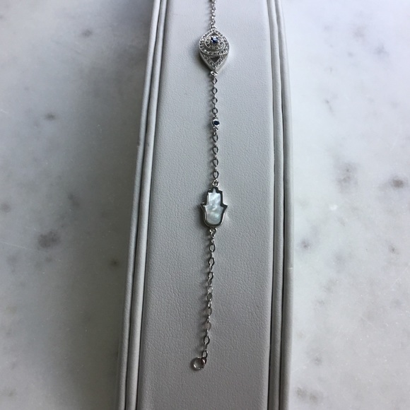 Sterling Silver CZ Evil Eye & MOP Hamsa Bracelet - Picture 11 of 13